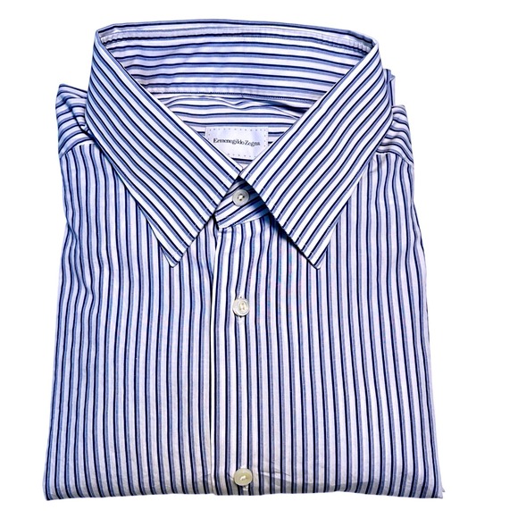 Ermenegildo Zegna Men's Dress Shirt Blue Striped Long Sleeve Size 42 / 16.5 - Picture 1 of 11